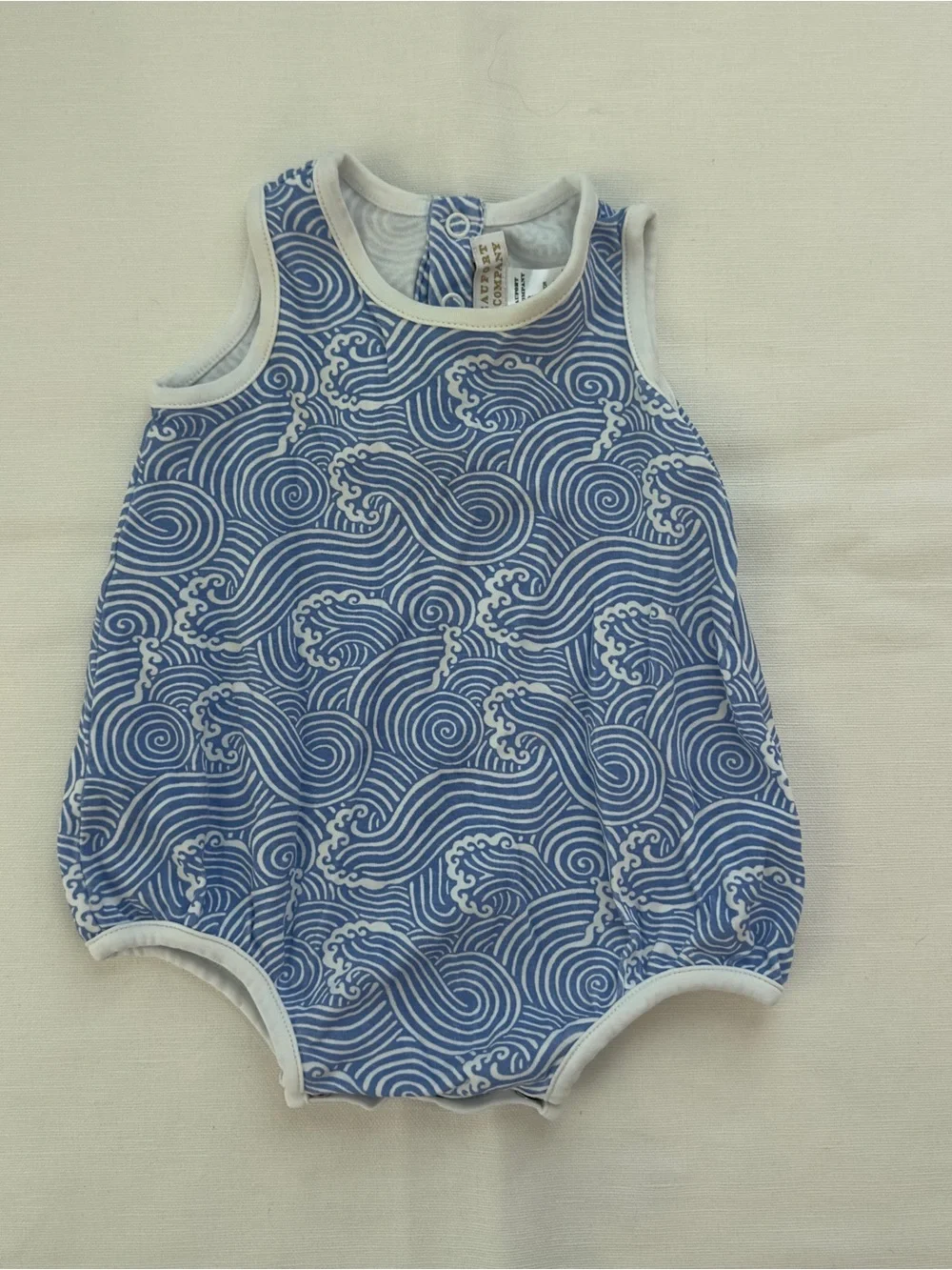 The Beaufort Bonnet Company Blue and White Wave Print Baby One-Piece